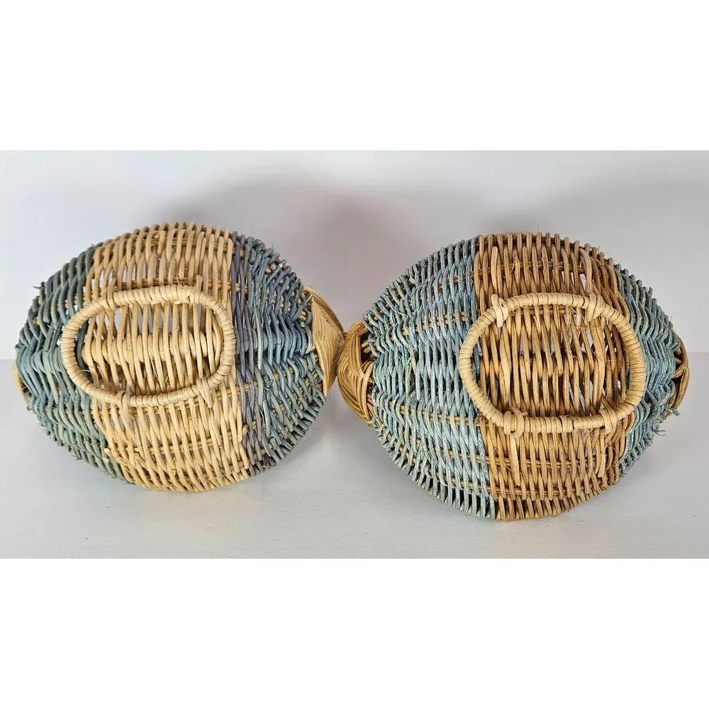 Vintage‎ Small Mini Wicker Baskets Blue Natural Gods Eye Decorative Set of 2